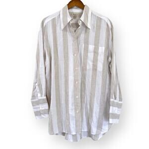 Banana Republic 100% Linen Oversized Shirt Womens M Beige Striped Beach Coastal